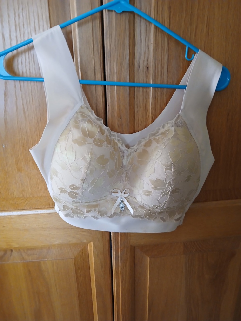 Never worn Lace Overlay Pull-On Style Comfort Bra in Cream